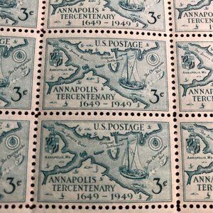1949 Annapolis Postage Stamp Sheet, Unused vintage USA #984